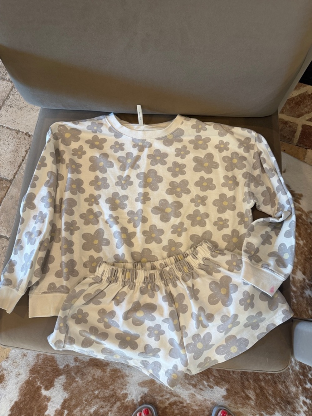 Rylee & Cru Kids Floral Print Set - Cream & Gray